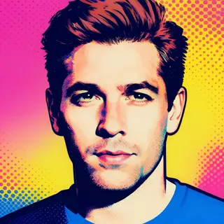 A portrait of a man in Pop Art style — bold outlines, Ben-Da