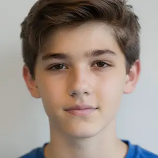 A headshot of a teenager with a relaxed, neutral face
