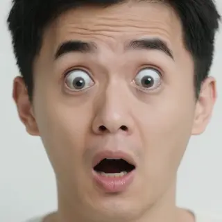 A portrait capturing genuine surprise — raised eyebrows, wid