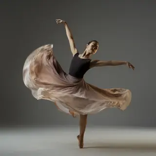 A dancer in a dynamic spin, dress flowing outward with one l