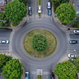 An aerial bird's-eye view looking straight down at a traffic