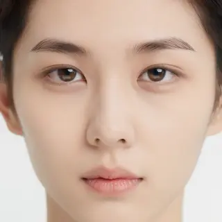 A human face with eyes, nose, and mouth but no eyebrows