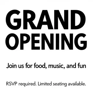 A flyer with large title 'GRAND OPENING', subtitle 'Join us 