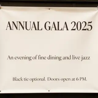 An event banner with headline 'ANNUAL GALA 2025' at the top 