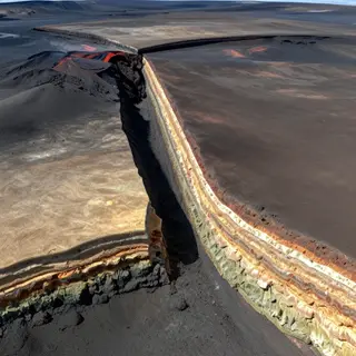 A cross-section showing tectonic plates at a convergent boun