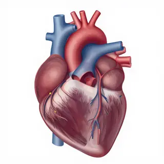 An anatomical illustration of the human heart showing four c