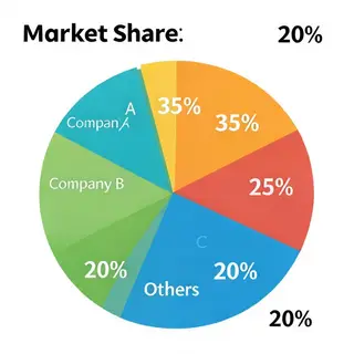A pie chart showing market share: Company A 35%, Company B 2