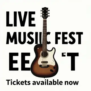 An event poster featuring a guitar illustration, the headlin