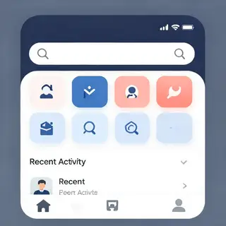 A mobile app UI mockup showing a dashboard with a top naviga