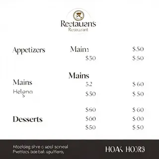 A restaurant menu layout with a logo header, three category 