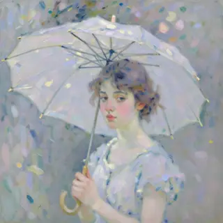 A woman with a parasol in the style of Impressionism — soft 