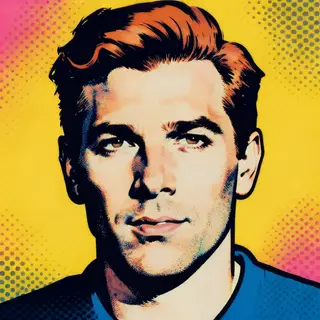 A portrait of a man in Pop Art style — bold outlines, Ben-Da