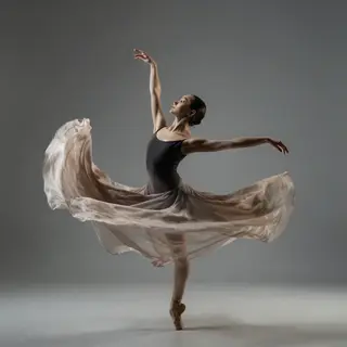 A dancer in a dynamic spin, dress flowing outward with one l