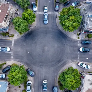 An aerial bird's-eye view looking straight down at a traffic
