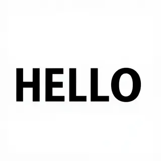 A single large word 'HELLO' centered on a white background