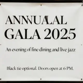 An event banner with headline 'ANNUAL GALA 2025' at the top 
