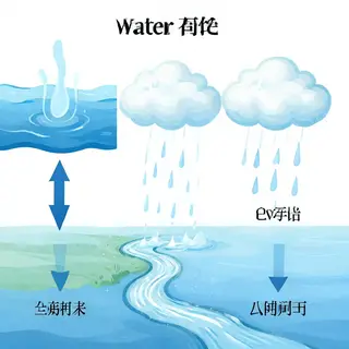 A detailed diagram of the water cycle showing evaporation fr
