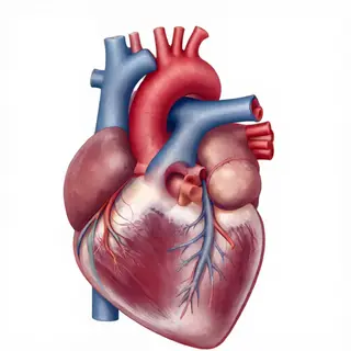 An anatomical illustration of the human heart showing four c