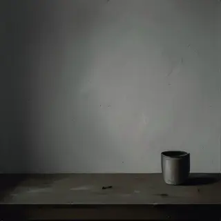A still life painted in anxious minimalism — sparse composit
