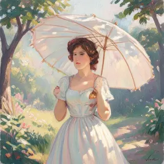 A woman with a parasol in the style of Impressionism — soft 