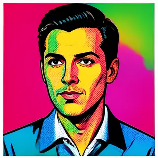 A portrait of a man in Pop Art style — bold outlines, Ben-Da