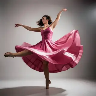 A dancer in a dynamic spin, dress flowing outward with one l