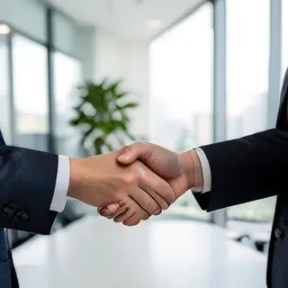 Two people shaking hands in a professional setting, all fing
