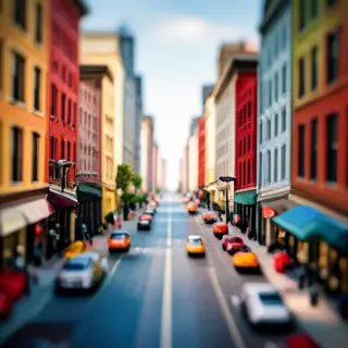 A tilt-shift photograph of a city street making real-life lo