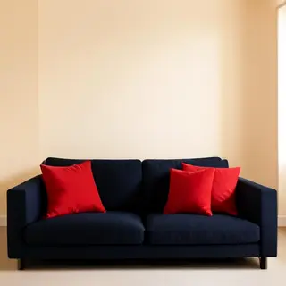 A minimalist room with walls in #F5E6CC (warm cream), a sofa