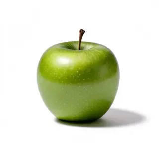A ripe green apple on a seamless white background with soft 