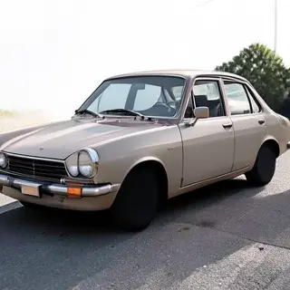 A car body with windows, doors, and headlights but no wheels