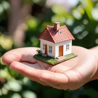 A miniature house sitting on the palm of someone's hand