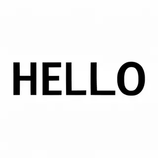 A single large word 'HELLO' centered on a white background