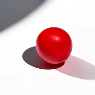 A red sphere on a white surface with a single shadow cast to