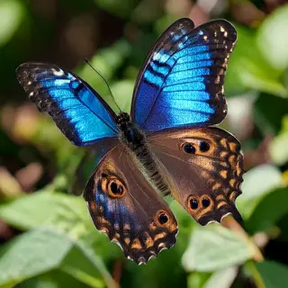 A Morpho menelaus butterfly with accurate iridescent blue do
