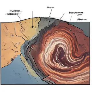 A cross-section showing tectonic plates at a convergent boun