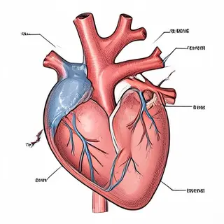 An anatomical illustration of the human heart showing four c