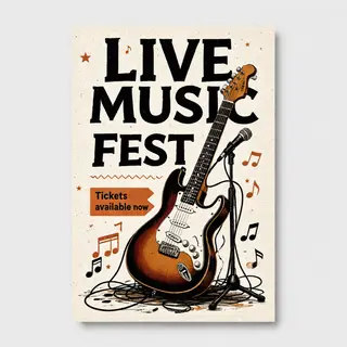 An event poster featuring a guitar illustration, the headlin