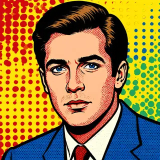 A portrait of a man in Pop Art style — bold outlines, Ben-Da