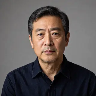 A portrait of a middle-aged man with a calm, serious express