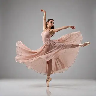 A dancer in a dynamic spin, dress flowing outward with one l