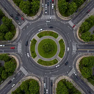 An aerial bird's-eye view looking straight down at a traffic