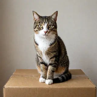 A cat sitting on top of a cardboard box