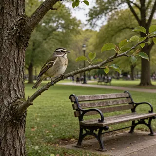 A bird perched on a branch, the branch extending from a tree
