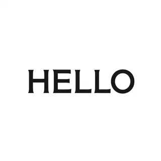 A single large word 'HELLO' centered on a white background