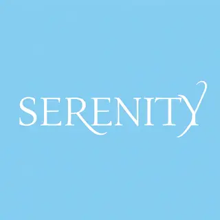 The word 'SERENITY' written large and centered on a solid li