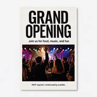 A flyer with large title 'GRAND OPENING', subtitle 'Join us 