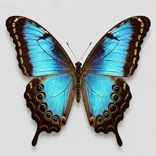 A Morpho menelaus butterfly with accurate iridescent blue do