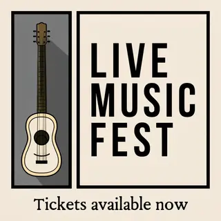 An event poster featuring a guitar illustration, the headlin