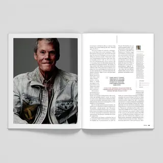 A magazine double-page spread with a left page containing a 